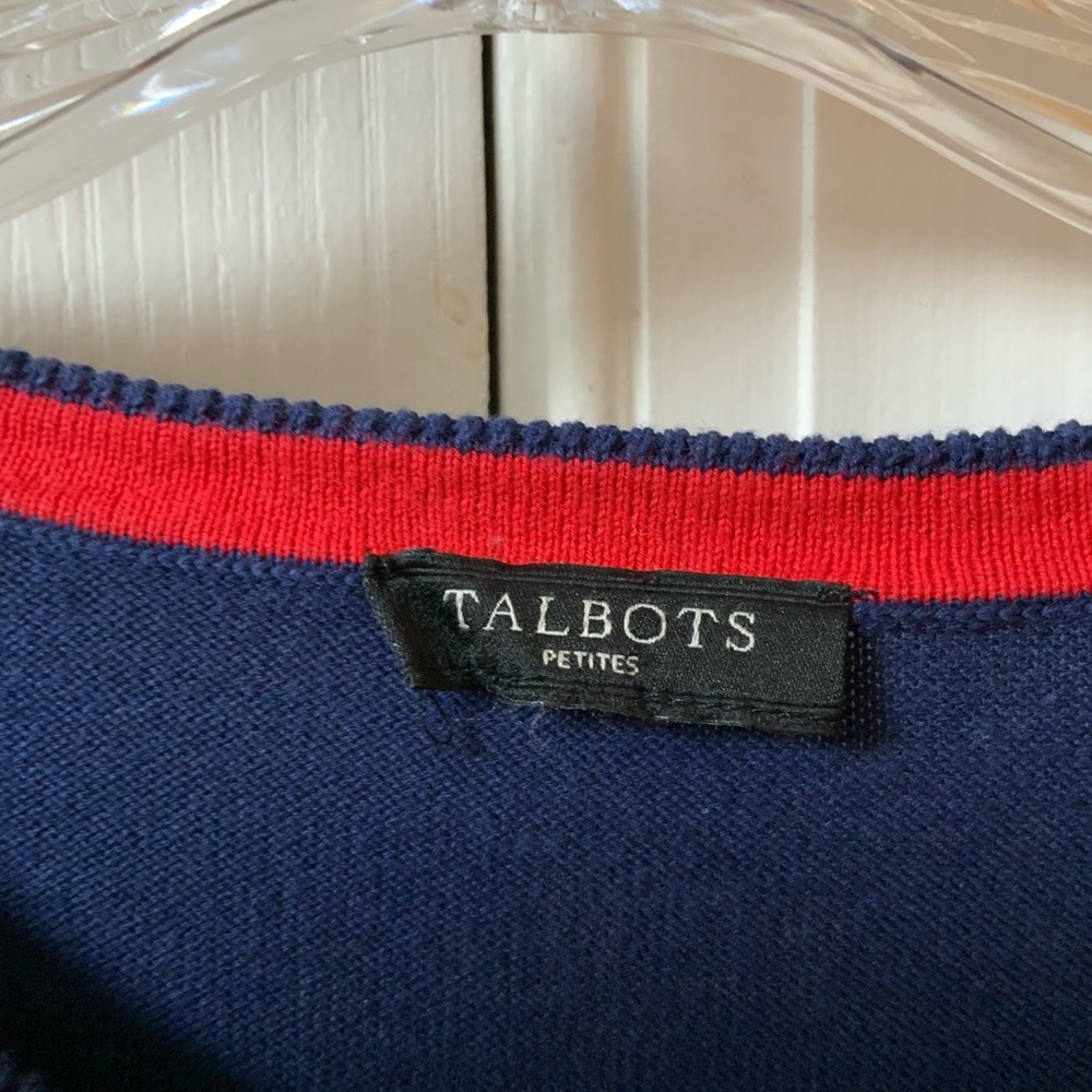 TALBOTS BRITISH ENGLISH THEMED NAVY RED SWEATER - Picture 3 of 8